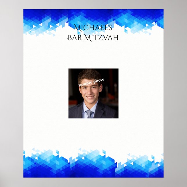 Bar Mitzvah, Blue Geometric, Photo, Sign in Board (Front)