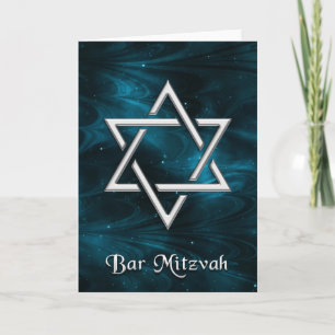 Bar Mitzvah Blue Nebulae & Silver Star of David Card