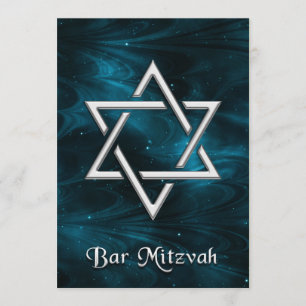 Bar Mitzvah Blue Nebulae & Silver Star of David Invitation