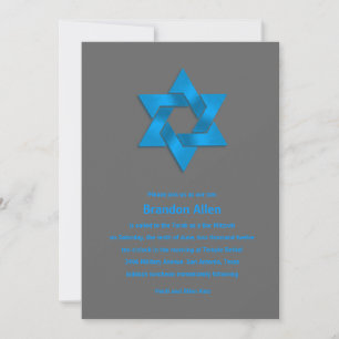 Bar Mitzvah Blue on Grey, Star of David Invitation