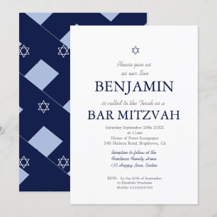 Bar Mitzvah Blue Pattern Star of David Jewish   Invitation
