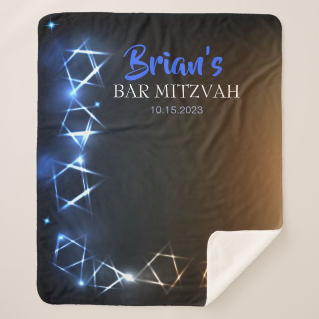 Bar Mitzvah Blue Photo Booth Party Backdrop Black Sherpa Blanket (Front)