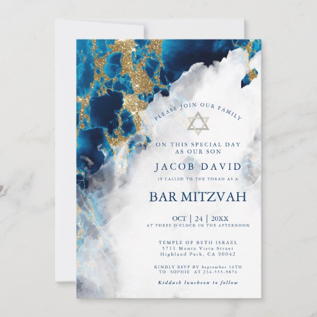 Bar Mitzvah | Blue Sapphire Watercolor Geode (Front)