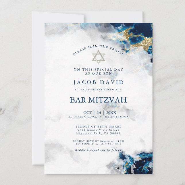 Bar Mitzvah | Blue Sapphire Watercolor Geode 2 (Front)