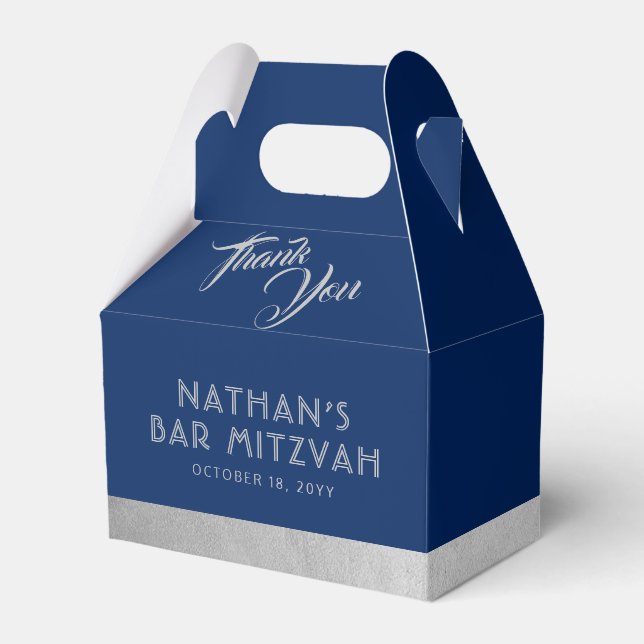 Bar Mitzvah Blue & Silver Thank You  Favour Box (Front Side)