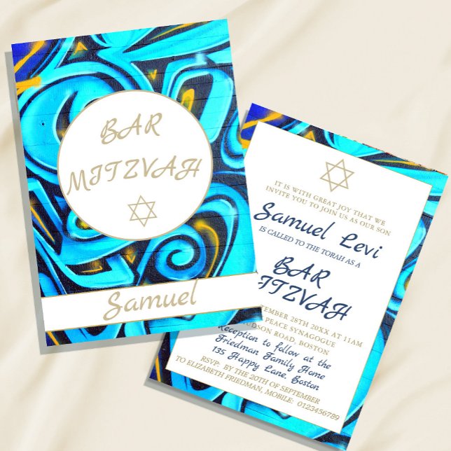 Bar Mitzvah Blue Star of David Jewish Invitation (Creator Uploaded)