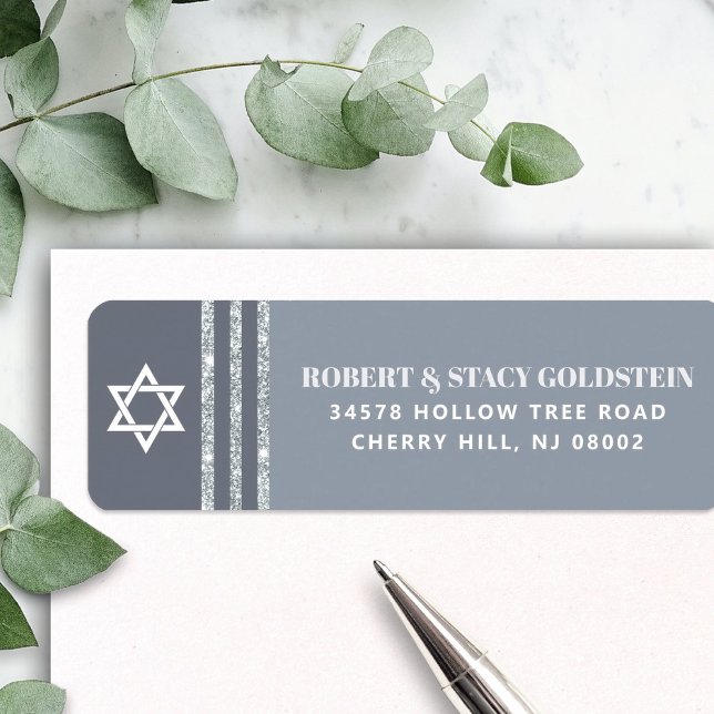 Bar Mitzvah Bold Gray Silver Tallit Return Address (Creator Uploaded)
