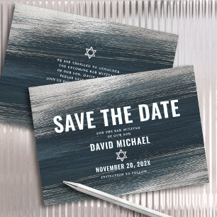 Bar Mitzvah Bold Modern Charcoal Grey Silver Foil  Save The Date