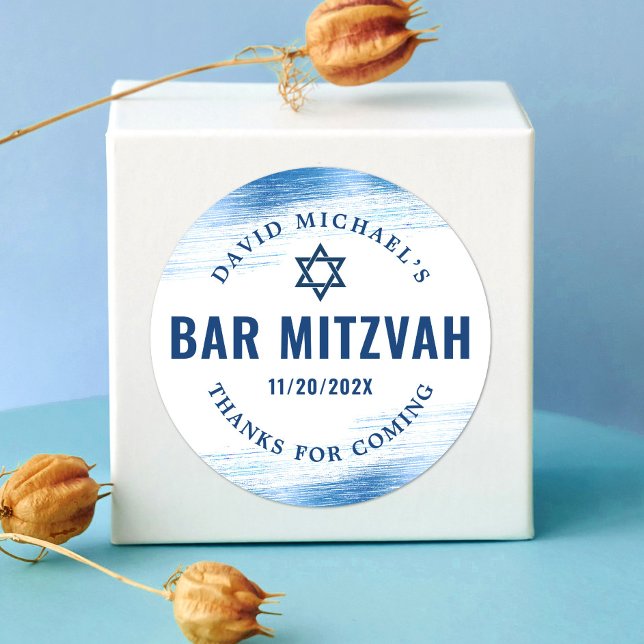 Bar Mitzvah Bold Modern Navy Typography Blue Foil  Classic Round Sticker (Creator Uploaded)
