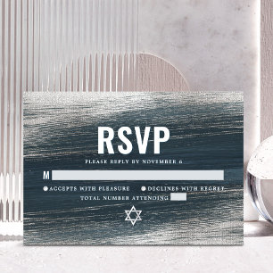 Bar Mitzvah Bold Modern Silver Foil Charcoal Grey  RSVP Card