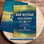 Bar Mitzvah Bold Modern Type Turquoise Real Gold<br><div class="desc">Be proud, rejoice and showcase this milestone of your favourite Bar Mitzvah! Send out this cool, unique, modern, personalised invitation for an event to remember. Bold, real gold foil typography and Star of David overlay faux metallic gold brush strokes and a rich, turquoise blue ombre paint background. Personalise the custom...</div>