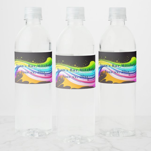 Bar Mitzvah,Bright Paint Splash Splatter Water Bottle Label (Bottles)