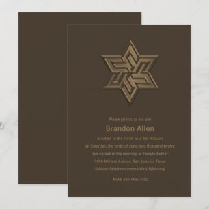 Bar Mitzvah Brown Tones Star of David Invitation
