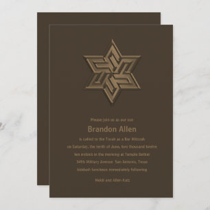 Bar Mitzvah Brown Tones Star of David Invitation