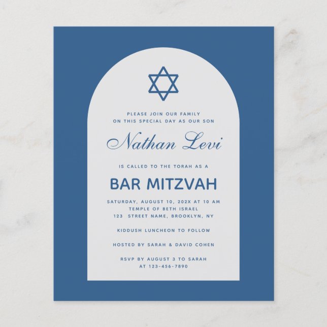 Bar Mitzvah Budget Classic Blue Arch  Invitation (Front)