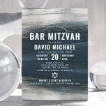 Bar Mitzvah Charcoal Grey Silver Foil Bold Modern Invitation<br><div class="desc">Be proud, rejoice and showcase this milestone of your favourite Bar Mitzvah! Send out this cool, unique, modern, personalised invitation for an event to remember. Metallic silver foil brush strokes and Star of David, along with bold, white typography, overlay a rich, dark charcoal grey blue ombre paint background. Personalise the...</div>