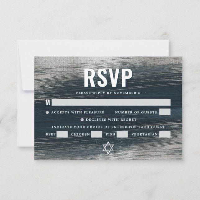 Bar Mitzvah Charcoal Grey Silver Foil Modern Bold RSVP Card (Front)