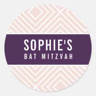 BAR MITZVAH chic modern geometric aubergine blush Classic Round Sticker