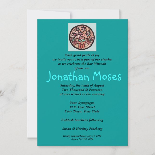 Bar Mitzvah - Circle Of Life Hamsa Invitation (Front)