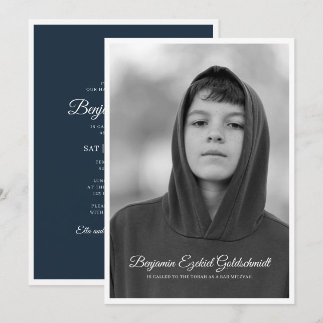 Bar Mitzvah | Classic and Simple Custom Photo Invitation (Front/Back)