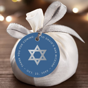 Bar Mitzvah Classic Blue Faux Silver Star of David Favour Tags