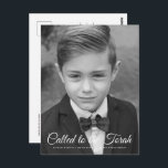 Bar Mitzvah Classic Elegant  Photo Invitation Postcard<br><div class="desc">"Called to the Torah" written in playful cursive script with sans serif typography on a simple colour background. Add a custom photo. 

Available here:
http://www.zazzle.com/store/selectpartysupplies</div>