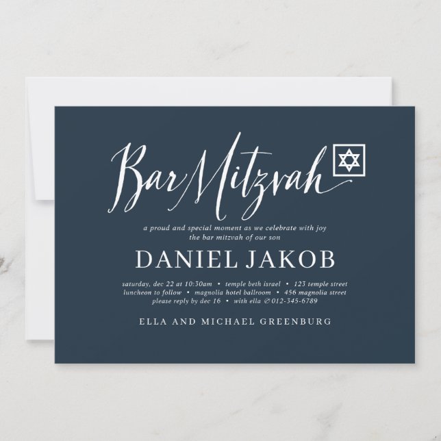Bar Mitzvah Classic Script Modern Typography Invitation (Front)