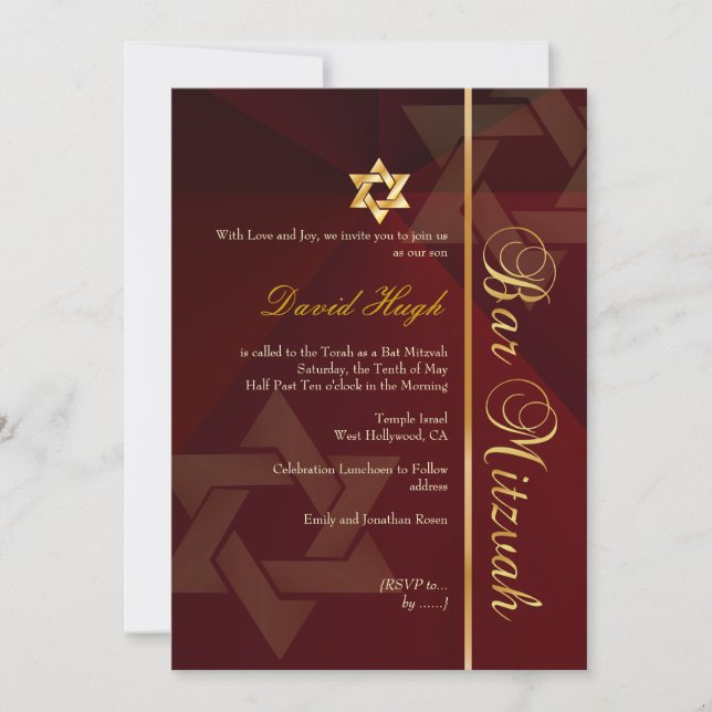 Bar Mitzvah/crimson red/gold Invitation (Front)