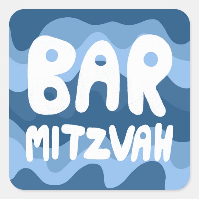 BAR MITZVAH Customisable Blue Wavy Stripes  Square Sticker (Front)