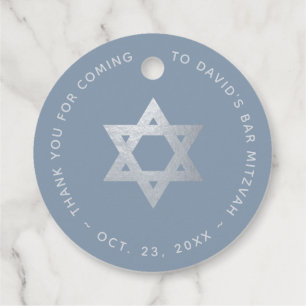 Bar Mitzvah Dusty Blue & Faux Silver Star of David Favour Tags