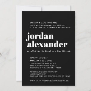BAR MITZVAH easy modern minimal black white  Invitation