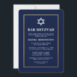 Bar Mitzvah Elegant Invitation Blue and Gold<br><div class="desc">Bar Mitzvah Blue and Gold Invitation Card - Ticket Style</div>