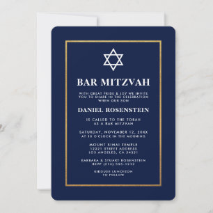Bar Mitzvah Elegant Invitation Blue and Gold