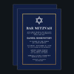 Bar Mitzvah Elegant Invitation Blue Gold<br><div class="desc">Bar Mitzvah Blue and Gold Invitation Card</div>