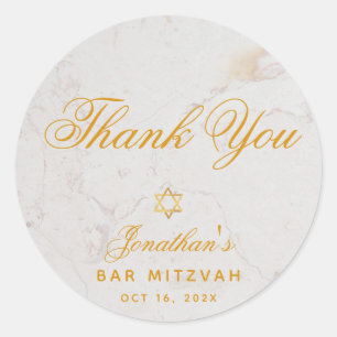Bar Mitzvah Elegant Script Thank You Gold Marble Classic Round Sticker