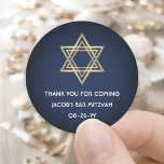 Bar Mitzvah Elegant Star of David Navy Blue & Gold Classic Round Sticker<br><div class="desc">Add a personalised finishing touch to bar mitzvah thank you notes or favours with these elegant navy blue and faux gold foil round stickers / envelope seals. All text is simple to customise or delete. Design features a simple modern navy blue background, metallic look Star of David, and stylish art...</div>
