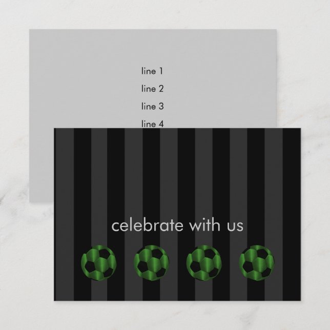 Bar Mitzvah Emerald Green and Black Soccer Ball Invitation (Front/Back)