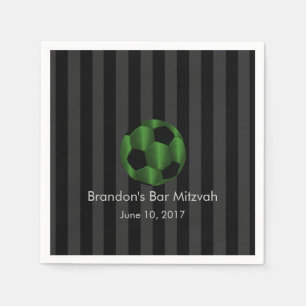 Bar Mitzvah Emerald Green and Black Soccer Ball Napkin