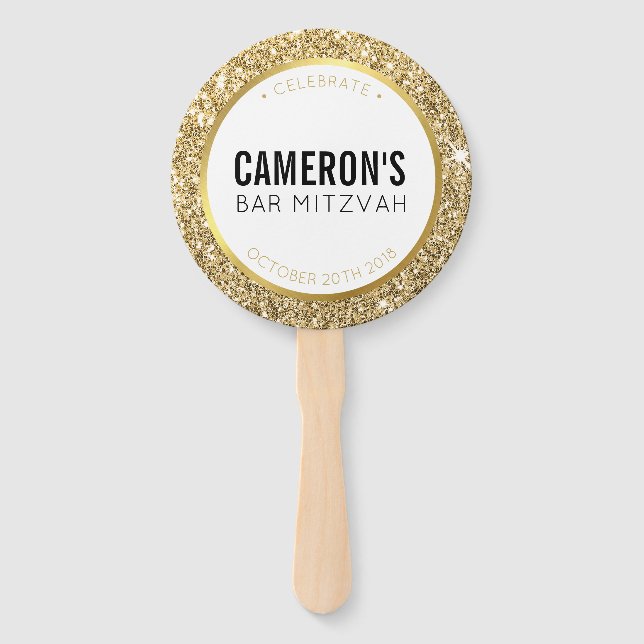 BAR MITZVAH FAN selfie classy cool gold glitter (Front)