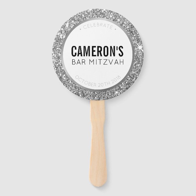 BAR MITZVAH FAN selfie classy glam silver glitter (Front)