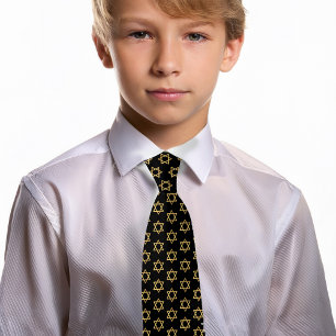 Bar Mitzvah Faux Gold Black Elegant Star of David Tie