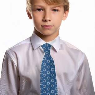 Bar Mitzvah Faux Silver Star of David Classic Blue Tie