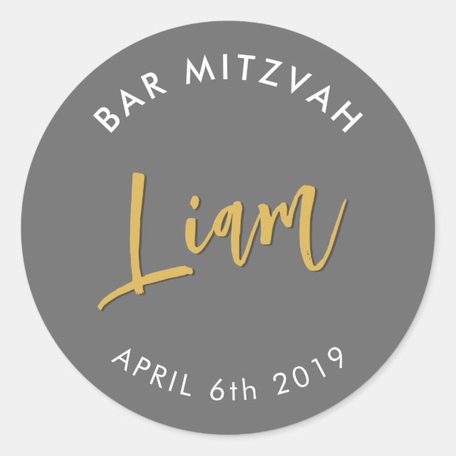 BAR MITZVAH favour modern grey gold Classic Round Sticker (Front)