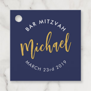 BAR MITZVAH favour modern navy gold calligraphy Cl Tags