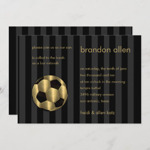 Bar Mitzvah Gold and Black Soccer Ball Invitation