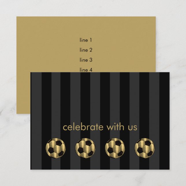 Bar Mitzvah Gold and Black Soccer Ball Invitation (Front/Back)