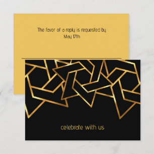 Bar Mitzvah Gold and Black Star of David RSVP Card