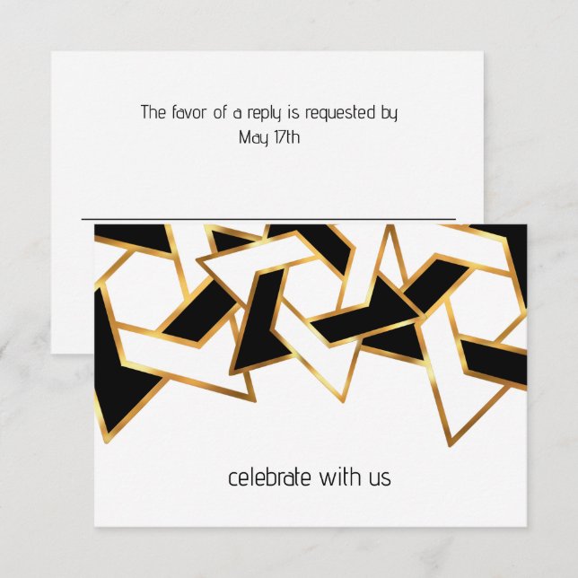 Bar Mitzvah Gold Black White Star of David Invitation (Front/Back)