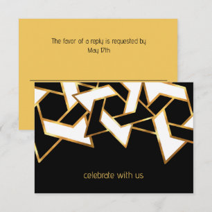 Bar Mitzvah Gold Black White Star of David Invitation
