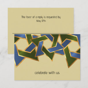 Bar Mitzvah Gold Blue Green Star of David Invitation